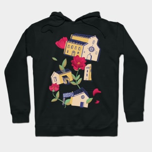 Abstract illustration of an Italian village and flowers Hoodie